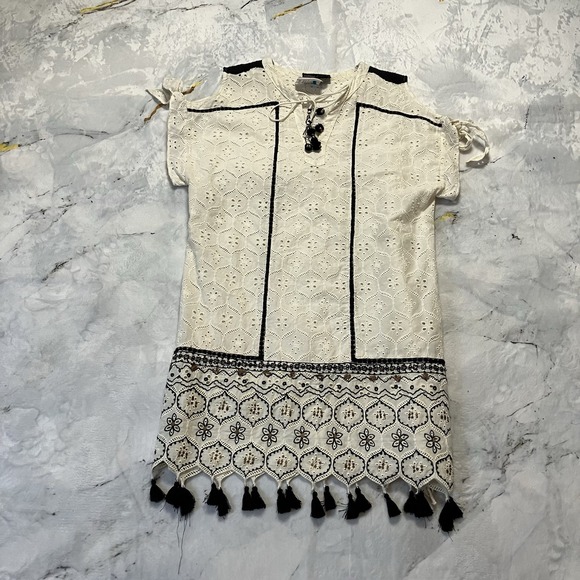 HEMANT & NANDITA Dresses & Skirts - Hemant‎ Nandita Dress Womens Sz S Ivory Aditya Embroidered Eyelet Tunic Tassel